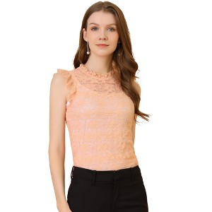 INSPIRE CHIC Women's Sleeveless See-Through Ruffle Scalloped Trim Semi-Sheer Floral Lace Top - 1 of 4