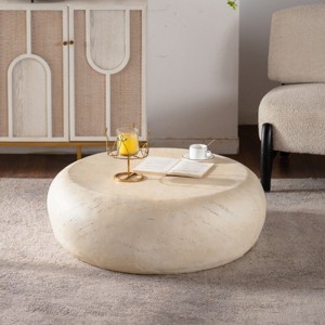 MgO Round Coffee Table, Mid-Century Modern Centre Table with Faux Stone Texture, No Assembly Coffee Table for Living Room or Office-Koiai - 1 of 4