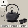 Juvale Black Cast Iron Teapot Tea Kettle Set with 2 Cups, Contemporary Trivet Dutch Hobnail, 1200 mL - 3 of 4