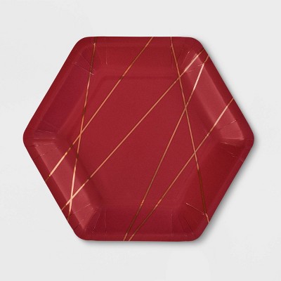 20ct 7" Hexagon Burgundy Metallic Snack Paper Plates - Spritz™