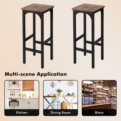 Set of 2 Black and Rustic Brown Adjustable Wood and Metal Bar Stools