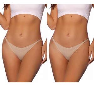 Allegra K Women's V-waisted Underwear Ruched Invisibles Breathable No Trace Thongs 2 Packs - 1 of 4