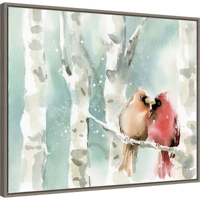 28" x 22" Christmas Cardinals Framed Wall Canvas - Amanti Art