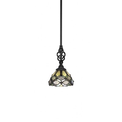 Toltec Lighting Elegante 1 - Light Pendant in  Matte Black with 7" Grand Merlot Art Glass Shade