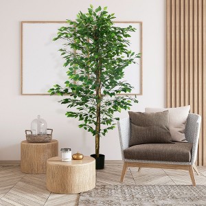 PAGED Artificial Ficus Trees with Pot, Artificial Tree with Natural Wood Trunk, Indoor Outdoor Fake Plant, Home and Office Decoration for Foyer, Porch - 1 of 4