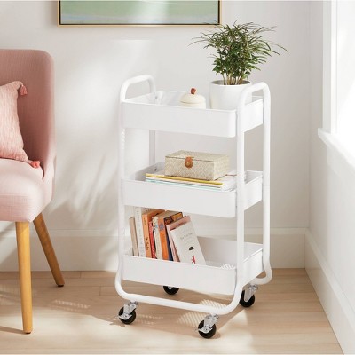White 3-Tier Metal Utility Cart with Locking Wheels