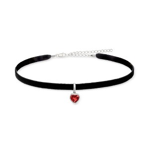 Ross-Simons 1.90 Carat Garnet Heart Pendant Choker Necklace With Black Velvet Cord and Sterling Silver Size 13 - 1 of 4