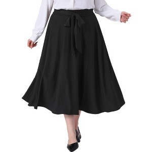 Women's Plus Size Tie Knot High Waist Flowy Swing Business Casual A-Line Maxi Skirts with Pockets - Agnes Orinda - 1 of 4