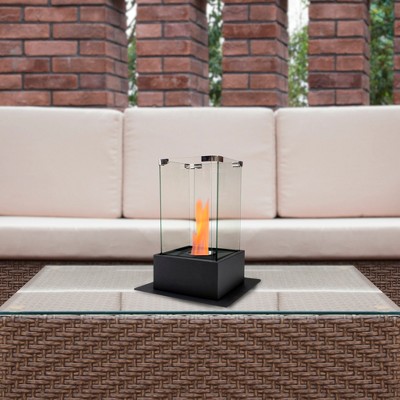 Modern Black Glass Bio Ethanol Tabletop Fireplace