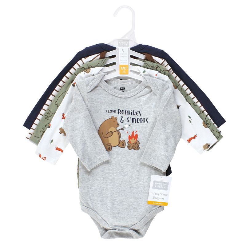 Hudson Baby Infant Boys Cotton Long-Sleeve Bodysuits, Camping Animals, 2 of 8