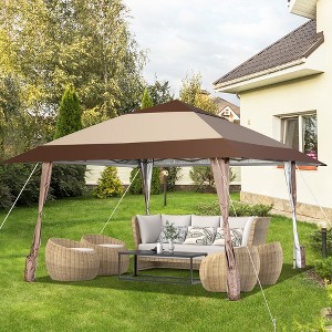 Costway 13'x13' Patio Pop-Up Gazebo Canopy Tent Portable Instant Sun Shelter Coffee - 1 of 4