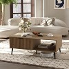 Jojoka Coffee Table with Storage,41.34" Modern Tea Table with Sliding Wave Doors, 2-Tier Wooden Center Table for Living Room - 2 of 4