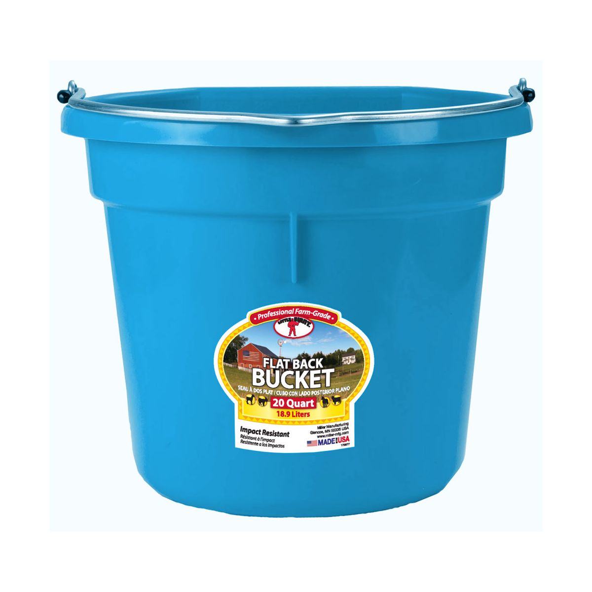 Little Giant P20FBTEAL6 All Purpose Heavy Duty Flat Back 20 Quart Plastic Bucket for Livestock Feed Household Cleaning, and Yard Work, Teal