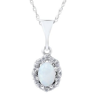 Pompeii3 1ct Opal & Diamond Halo Pendant 14K White Gold