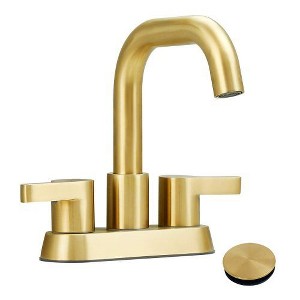 Gold 2-Handle Centerset Lavatory Faucet with Integrated Pop-Up Drain, 4" Vanity Compatible, for 3-Hole Bathroom Sink Installation - 1 of 4