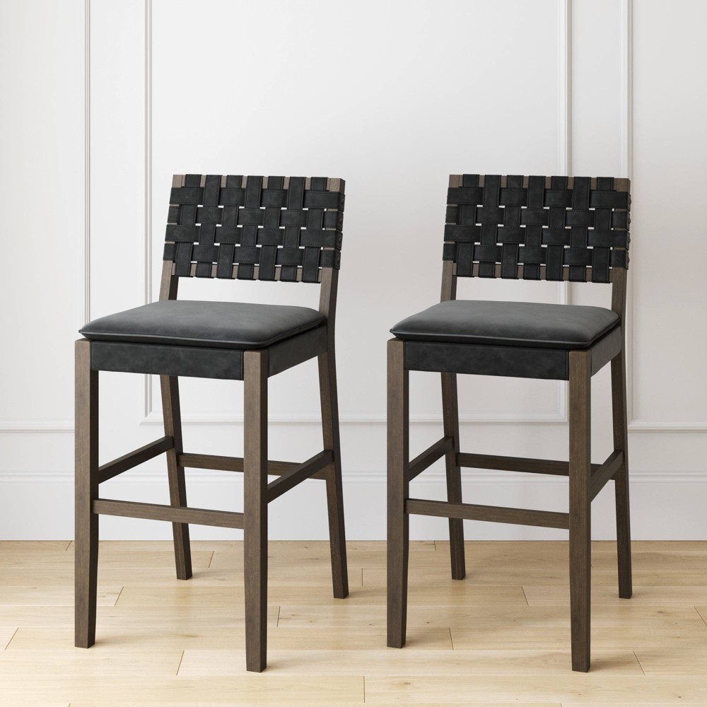 Photos - Chair Nathan James Set of 2 Cohen Faux Leather Barstool Black