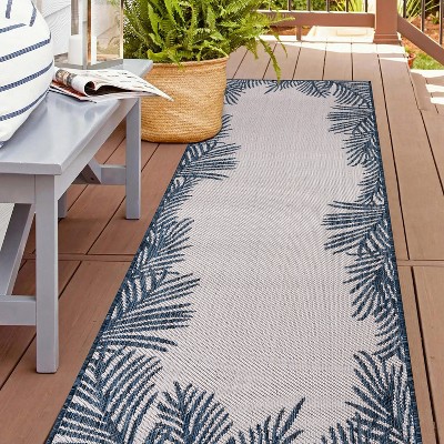 Navy Floral Tropical Reversible Flatwoven Synthetic Rug - 2'x7'
