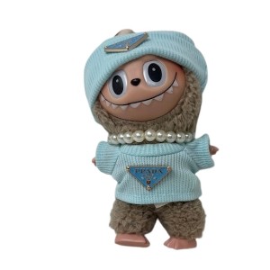 Baby Blue Knit Sweater Set with Matching Hat and Pearls for 17.5 cm Labubu Dolls - 1 of 4