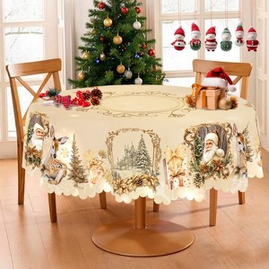 Christmas Tablecloth, Santa Claus and Christmas tree Stain-Resistant Table Cover for Dining Table Holiday Decor - 1 of 4