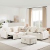 117 Inch Sectional Sofa with Storage Ottoman, Pull-Out Sleeper with Flip-Up Table and USB Ports, Chenille Sofa with Wood Frame-Coolbibila - 3 of 4