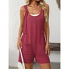 Womens Summer Casual Short Romper Scoop Neck Sleeveless Striped Overalls Shorts Jumpsuit with Pockets - 3 of 4