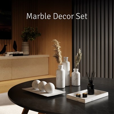 White Marble Decorative Tray and Orb Set for Home Decor