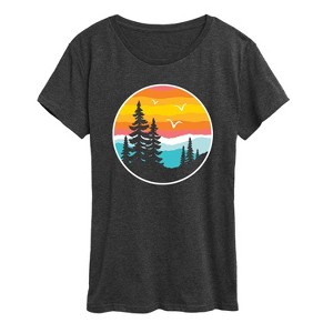 Women's - Instant Message - Round Sunset Mountain Scene Short Sleeve Graphic T-Shirt - 1 of 4