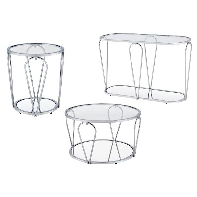 3pc Kuut Glam Coffee Table Set Chrome/Clear - HOMES: Inside + Out