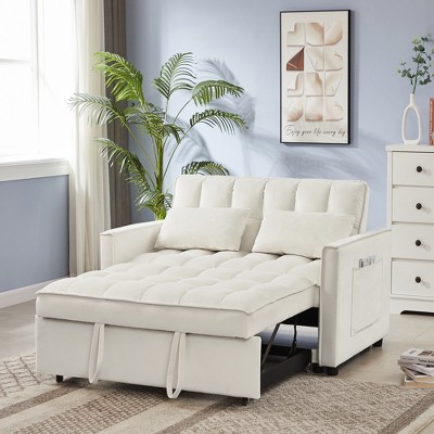53.14" Pull Out Sleep Sofa Bed, Velvet Loveseats Sofa Couch with Side Pocket, 4W-ModernLuxe