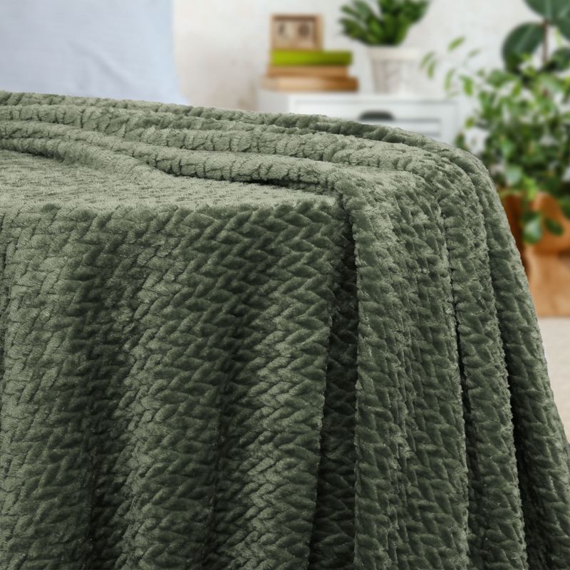 1 Pc Twin Polyester Flannel Fleece Bed Blankets Army Green - PiccoCasa, 5 of 7