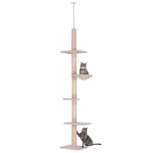 TopComfy Pet Tower Floor to Ceiling Vertical Cat Tree Space Saving Design Pet Fun Scratching Post Pet Toy for Cats, Beige, 15.8"*13.5"*102.3" - 1 of 4