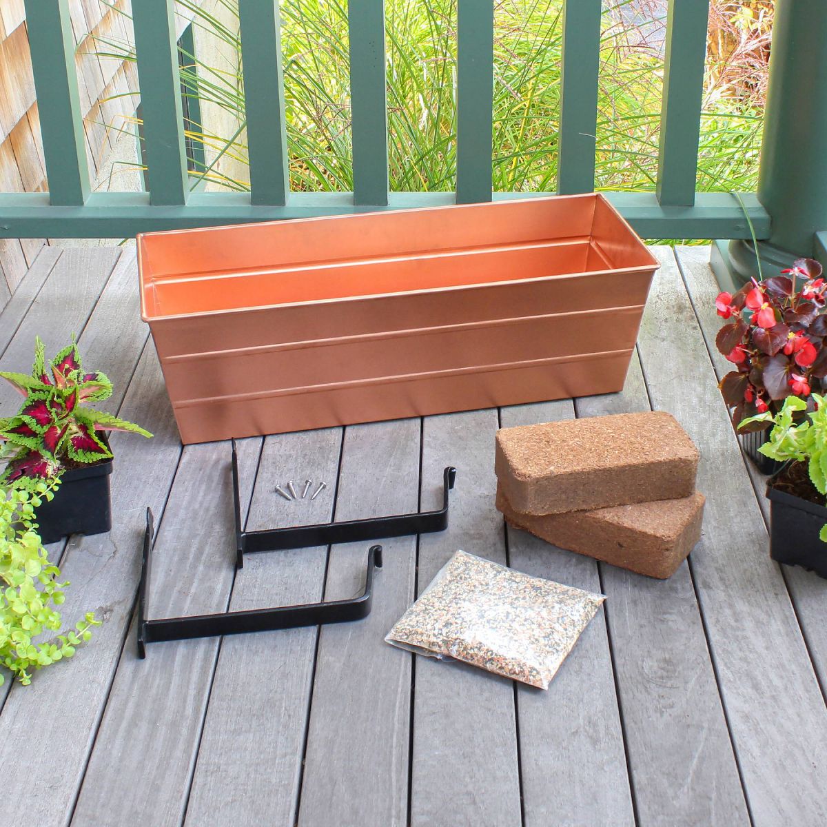 ACHLA Designs Medium Rectangular Galvanized Steel Outdoor Planter Box with Mounting Bracket - thumbnail 2