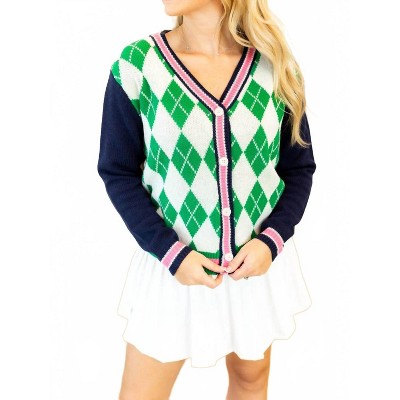 Women's Argyle Cardigan Sweater - Southern Grace