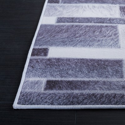 Gray Rectangular Hand-knotted Faux Fur Rug, 5' x 8'
