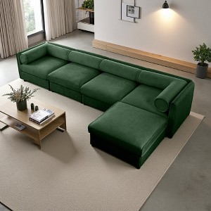 142.5" Chenille L-Shaped Modular Sectional Sofa with Cylindrical Cushions & Storage Seat - 1 of 4