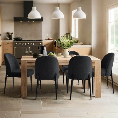 Upholstered Dining Chairs with Linen Blend Fabric and Metal Legs, Modern Armless Side Chairs for Dining Room-Maison Boucle
