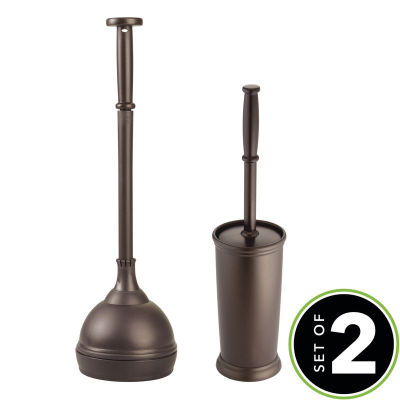 mDesign Plastic Compact Toilet Plunger and Toilet Bowl Brush Set, 2 of 10