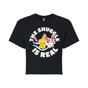 Women's - Pokémon - The Snuggle Is Real Pikachu And Sylveon Cropped Graphic T-Shirt - 1 of 4