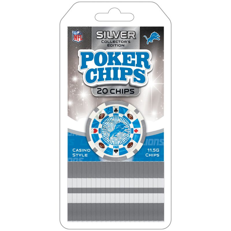MasterPieces Casino Style 20 Piece 11.5 Gram Poker Chip Set NFL Detroit Lions Silver Edition, 2 of 4
