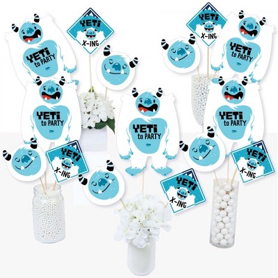 Big Dot of Happiness Yeti to Party - Abominable Snowman Party or Birthday Party Centerpiece Sticks - Table Toppers - Set of 15