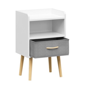 ChicFurnit Nightstands Wooden Bedside Table Night Stand with Drawer and Shelf Modern End Table for Bedroom Storage, White, 15.8"*11.8"*24.8" - 1 of 4