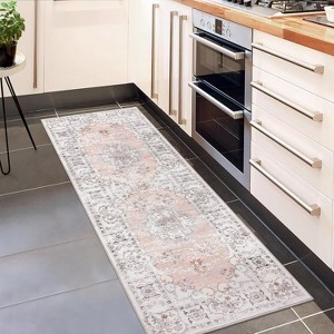 Bohemian Vintage Style Rug, Washable Low Pile Rug with Rubber Backing, Floral Floor Rug for Bedroom, Living Room, Home Office, Game Room - 1 of 4