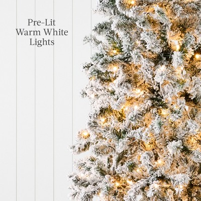 6ft White Snow-Flocked Pre-Lit Pencil Christmas Tree with PVC Branches