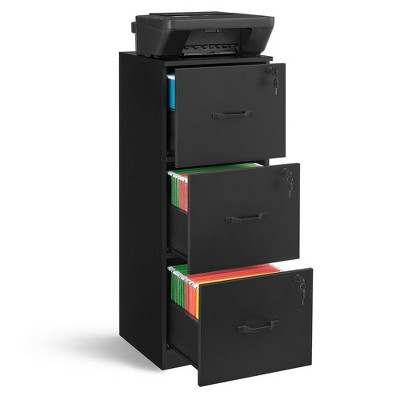 Vasagle File Cabinet For Home Office, Printer Stand, With 3 Lockable Drawers,  Adjustable Hanging Rails Ink Black : Target