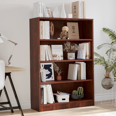 GlasFlength Decorative Bookshelf, Spacious Space and Adjustable Shelf, Open Bookshelves for Bedroom, Living Room, Home Office，Brown，33"*11.6"*48"