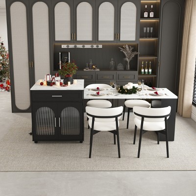 80" Expandable Kitchen Island Dining Table with Power Outlet,Storage Drawers and Cabinet,Modern Mobile Design-Baofuwish