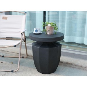 Okak 20.3"H Modern Sturdy Faux Terrazzo Outdoor Side Table, Plant Table Decorative Garden End Tables for Indoor Outdoor, Patio Accent Table, Black - 1 of 4