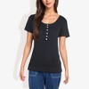 Anna-Kaci Women's Summer Solid Color Round Neck Decorative Button Short Sleeve Shirt Tops - image 2 of 4