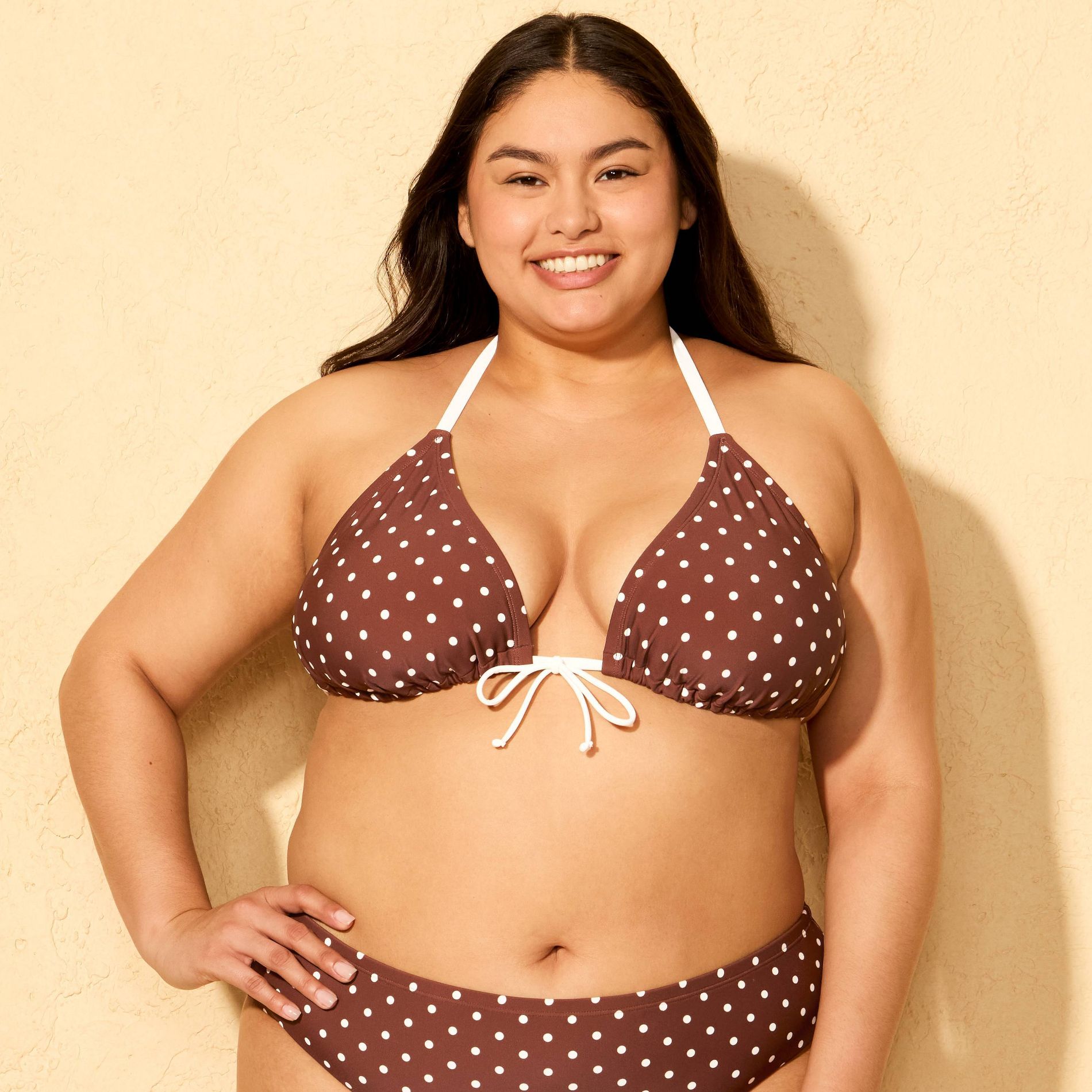 Women's Center Front Tie Polka Dot Medium Coverage Triangle Bikini Top - Wild Fable™