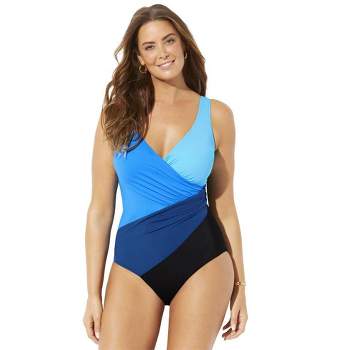Lands' End Women's Tummy Control Surplice Wrap Swim Dress One Piece  Swimsuit